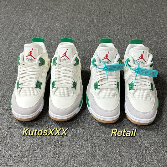 KutosXXX vs Retail – Nike SB Jordan 4 “Pine Green” 1:1 Comparison